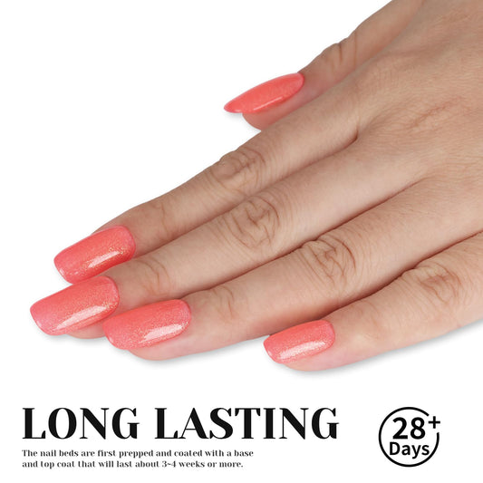 TUTUYU brush stroke showing smooth coral glitter texture for easy application
