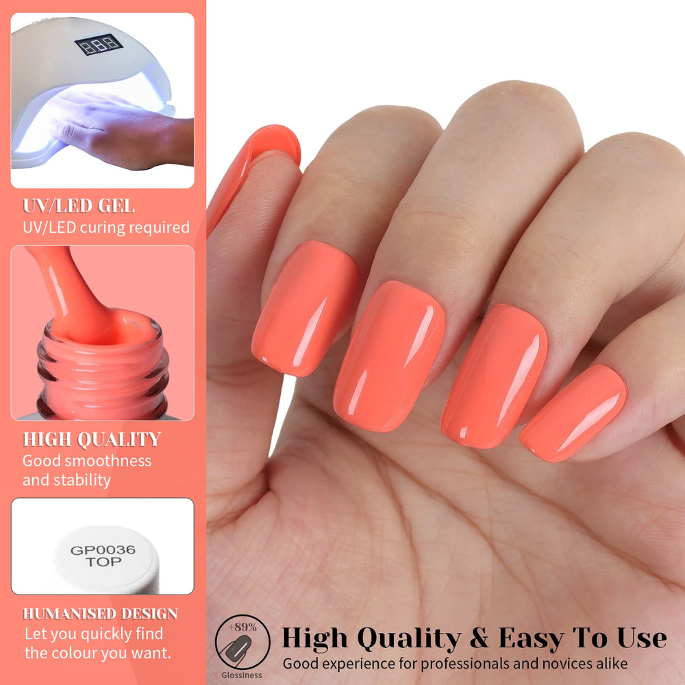 TUTUYU applied on nail tip demonstrating bright coral finish and shine