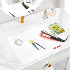TWAKAP front view of translucent silicone vanity mat protecting surface
