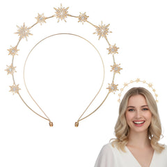 Tweruna gold halo front view showing star arrangement and elegant silhouette benefit: instant focal accessory