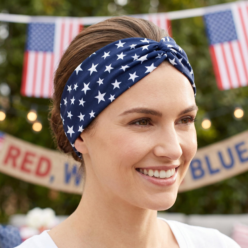 Twinfree headbands styled with summer outfit offering instant patriotic accent