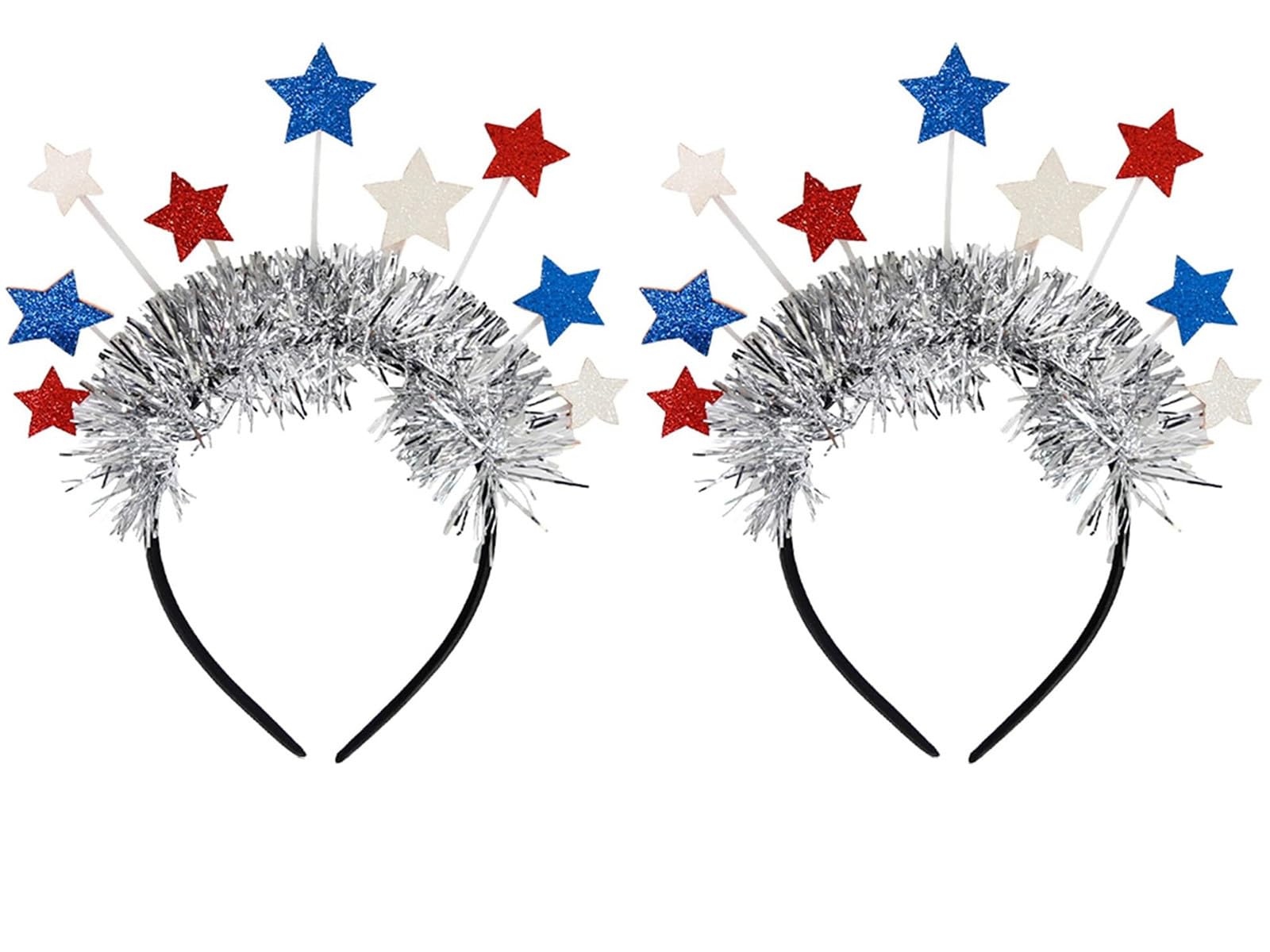 TWISBOW front view of two headbands showing patriotic stars and ribbons, great for parties