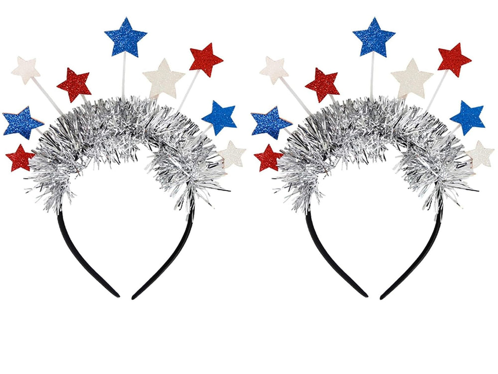 TWISBOW front view of two headbands showing patriotic stars and ribbons, great for parties