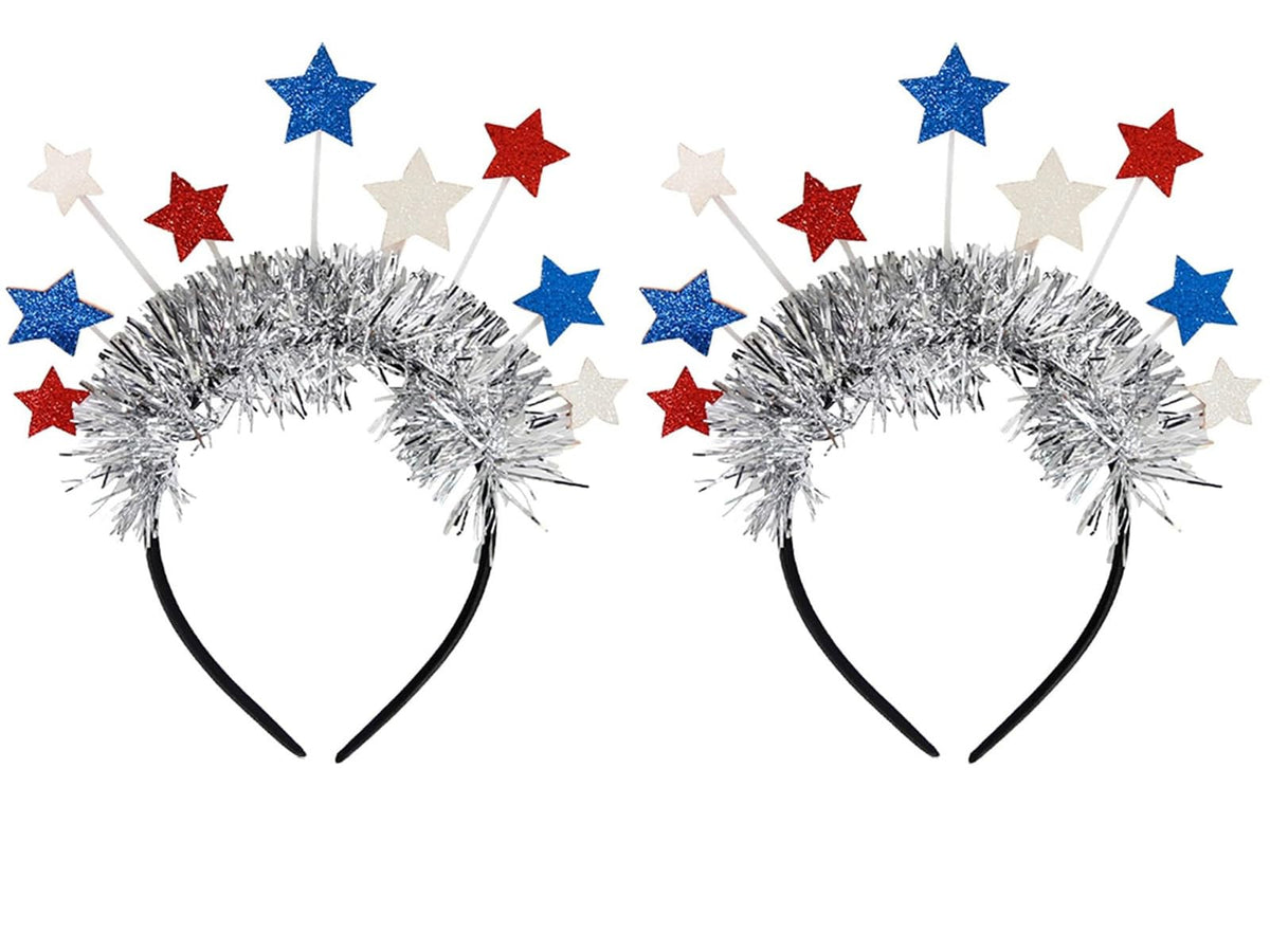 TWISBOW front view of two headbands showing patriotic stars and ribbons, great for parties