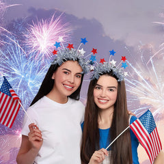 TWISBOW headband worn at a parade demonstrating secure wear and visible holiday flair