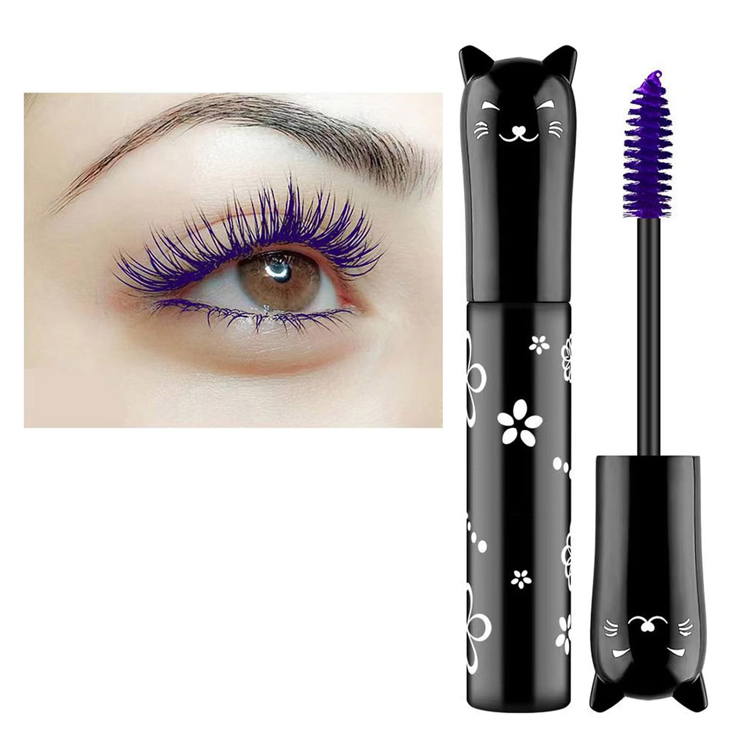 TWLBXMG model at party wearing purple mascara for dramatic impact