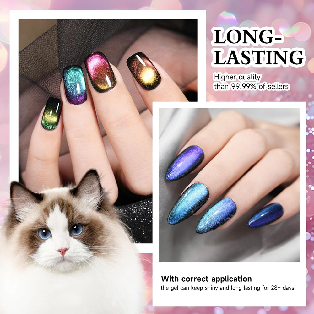 TWOEIGHT magnet held over wet polish creating a sharp cat eye stripe quickly