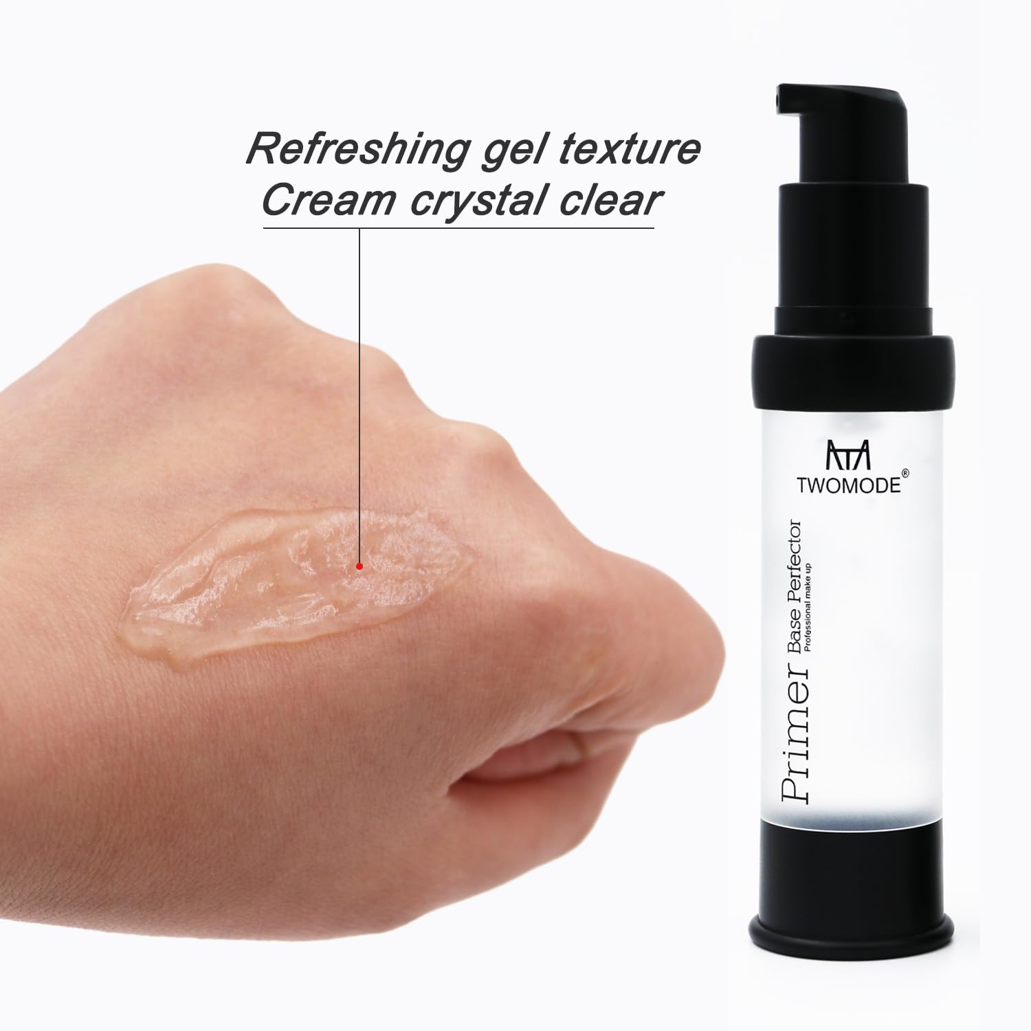 TWOMODE primer texture close-up demonstrating smooth, silicone-based finish benefit