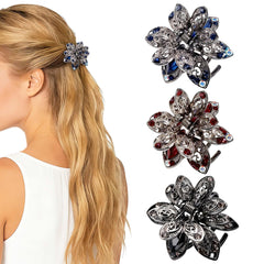 TXIN front view showing rhinestone floral clip, adds sparkle to hairstyles