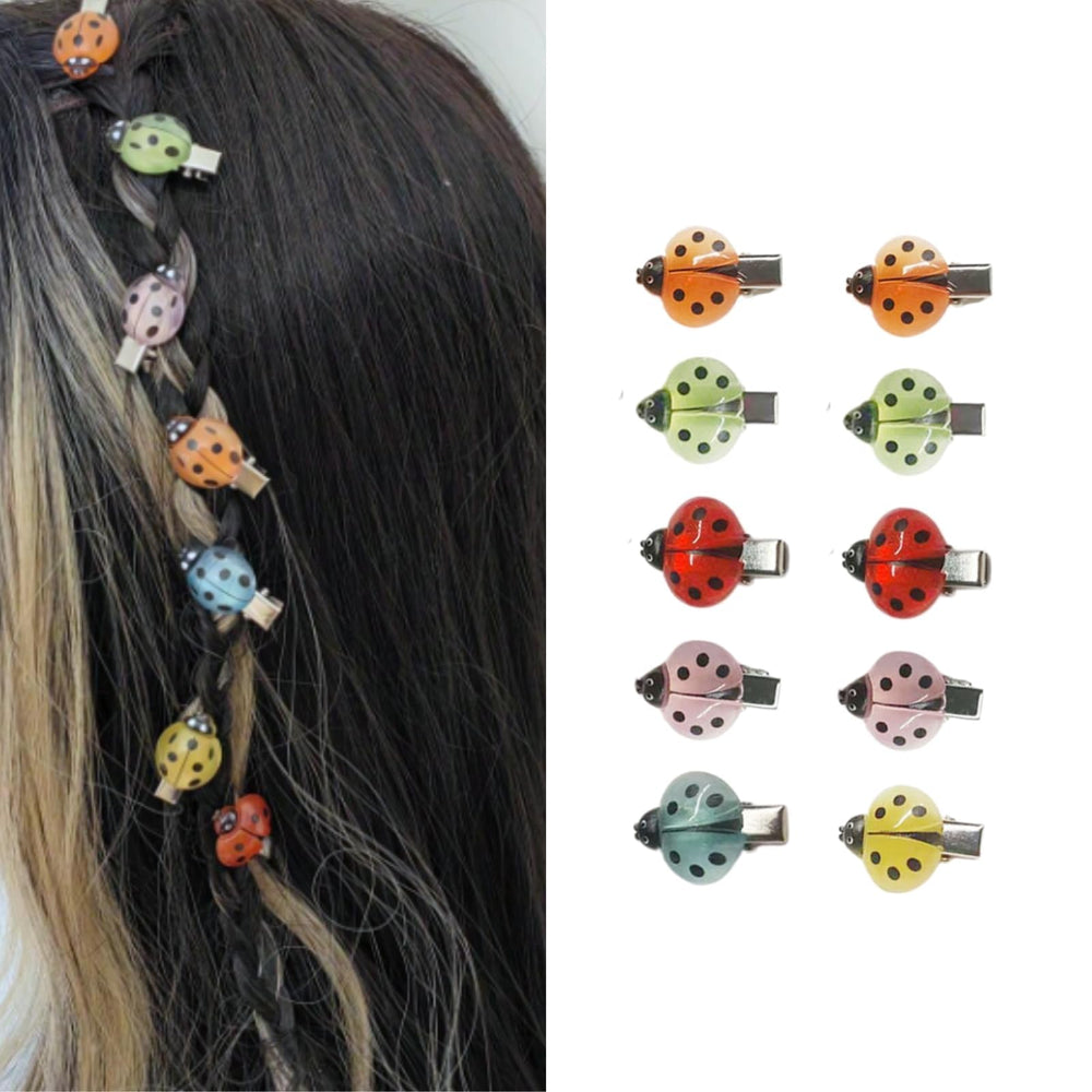 TYATVS front packaging showing ten multicolor ladybug clips, clear set display