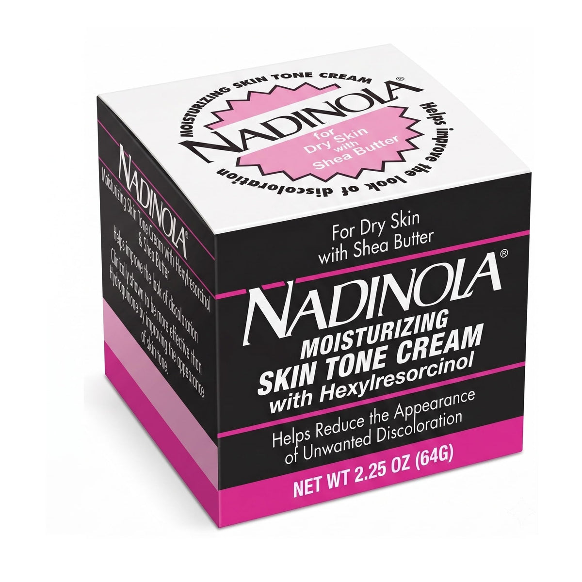 TYU Nadinola jar front view showing label and 2.25 oz size, conveys targeted treatment