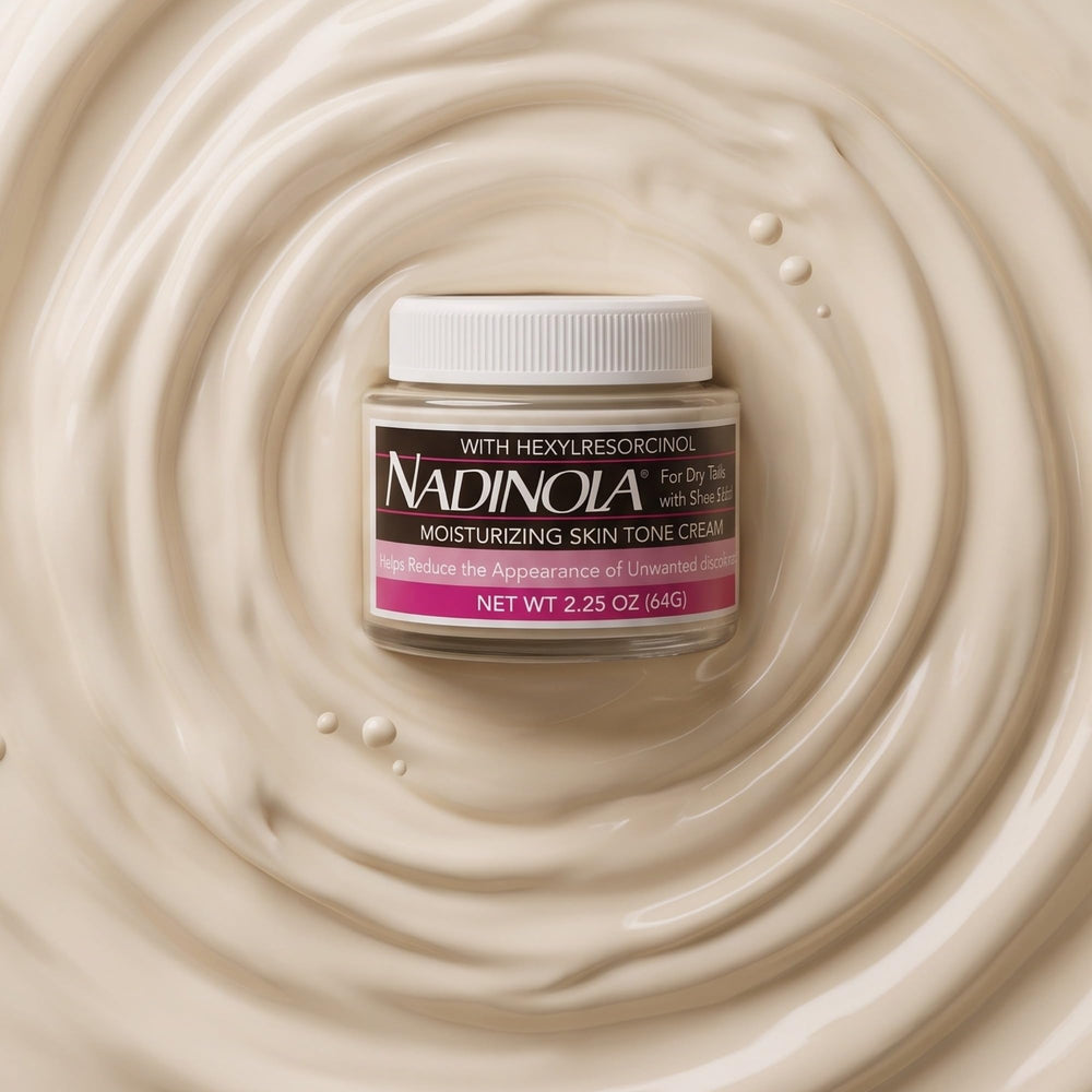 TYU Nadinola applied on hand demonstrating coverage and even tone benefit for dry skin