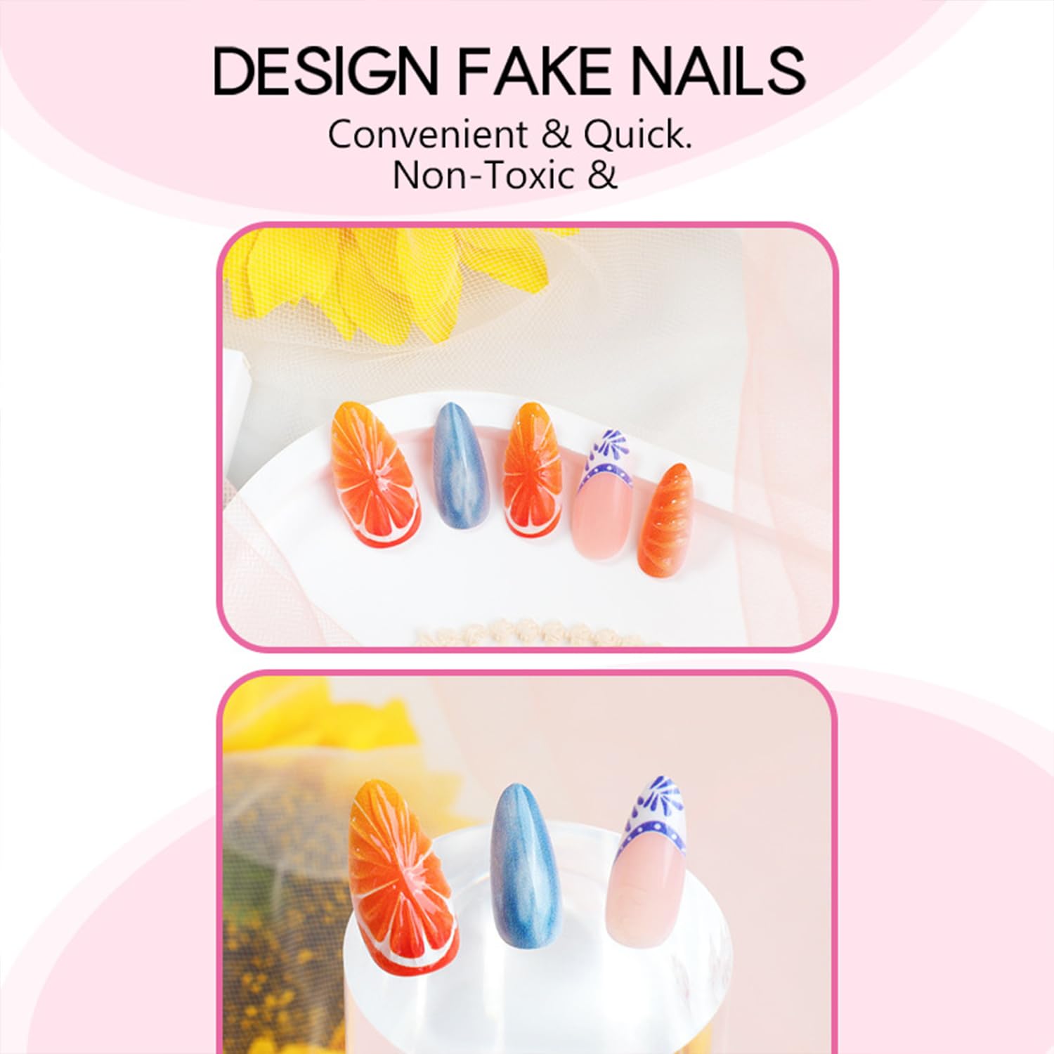 Close-up of Tyuimhx nail surface and 3D orange detail for long-lasting glossy finish