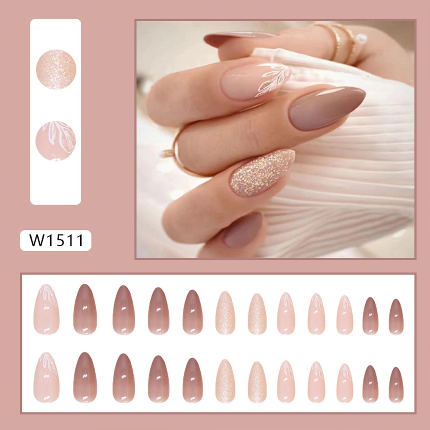 Tyuimhx close-up of leaf pattern and glitter on a nail showcasing glossy decorative detail