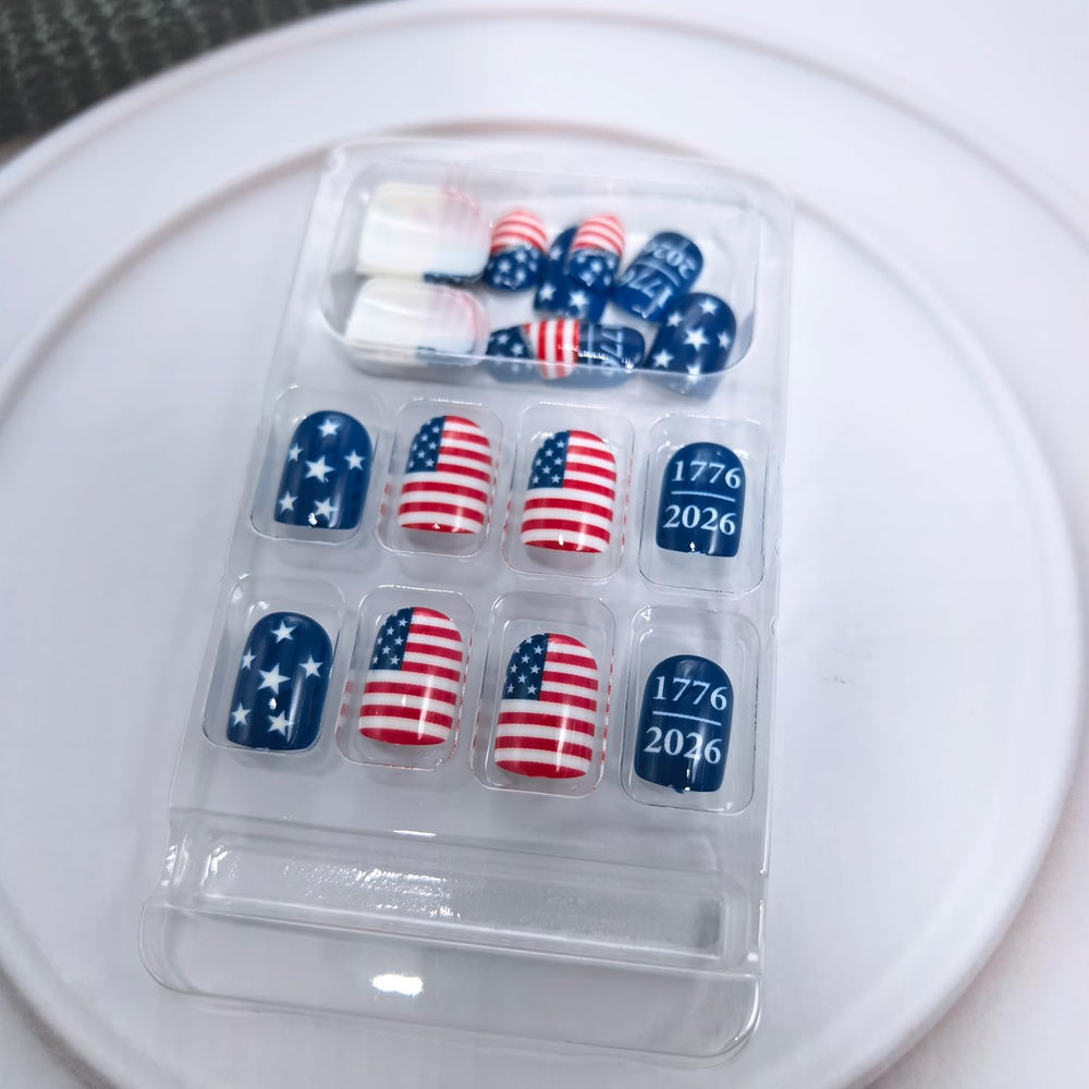 Tyuimhx model wearing nails at a Fourth of July celebration for festive look