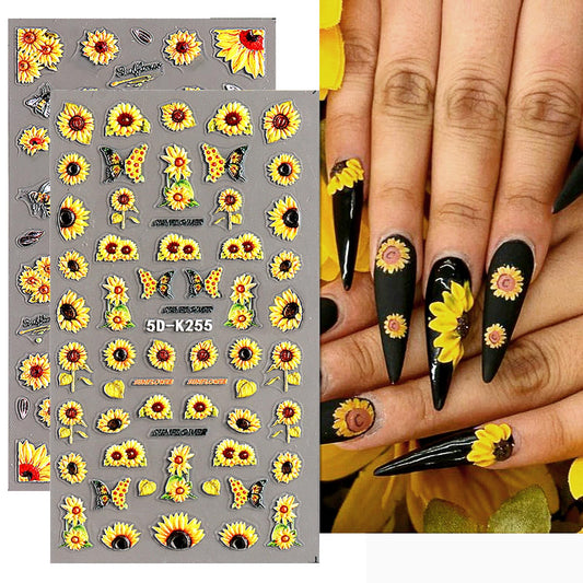 Tyuimhx close-up of 5D embossed sunflower texture for dimensional shine