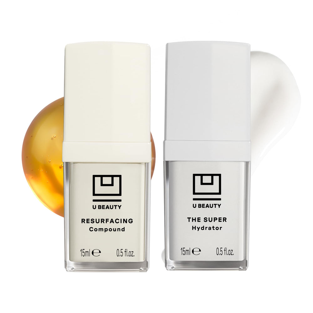 U Beauty front packaging duo shows two 0.5 fl oz bottles for a simplified routine