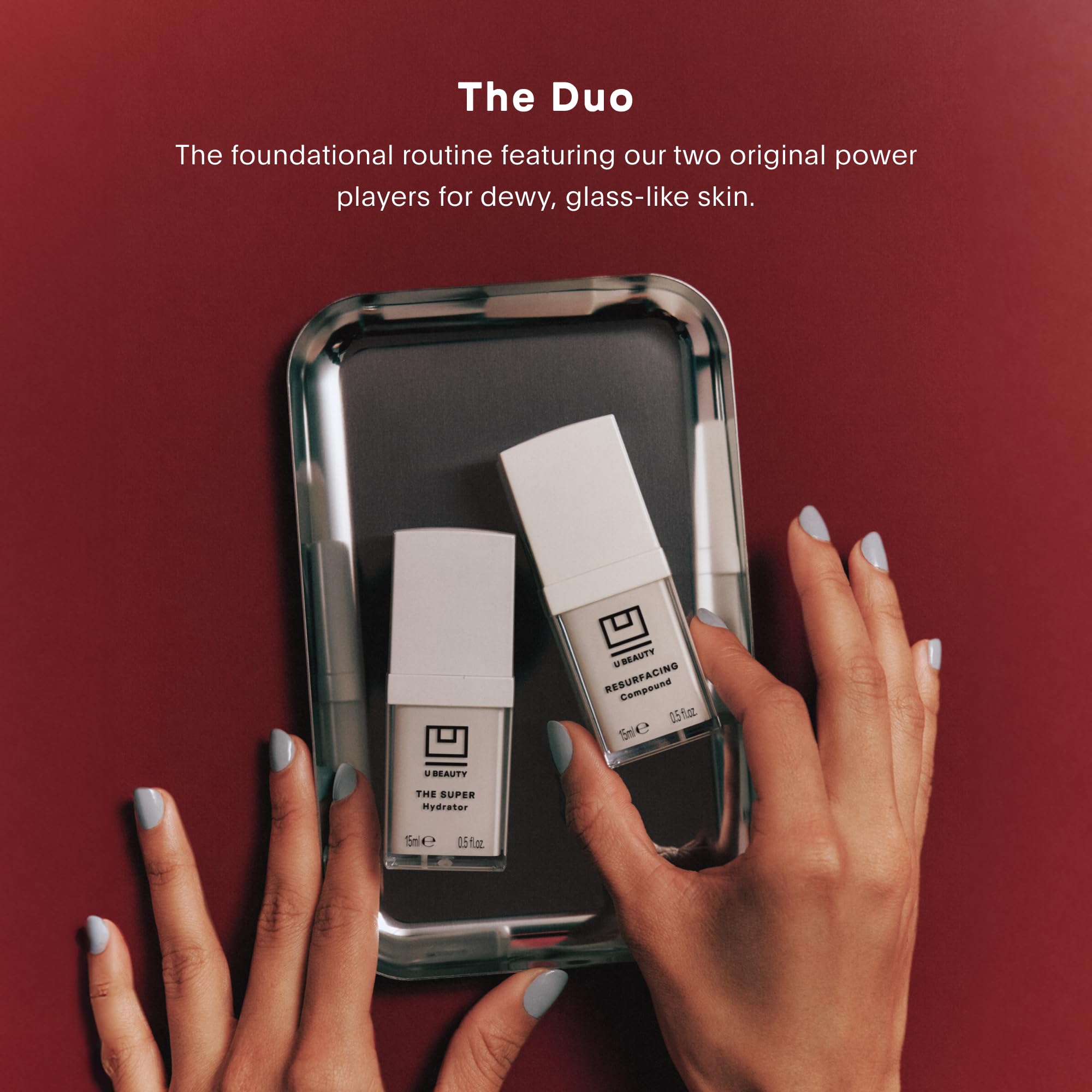 U Beauty Resurfacing Compound dispenser detail highlighting controlled delivery benefit
