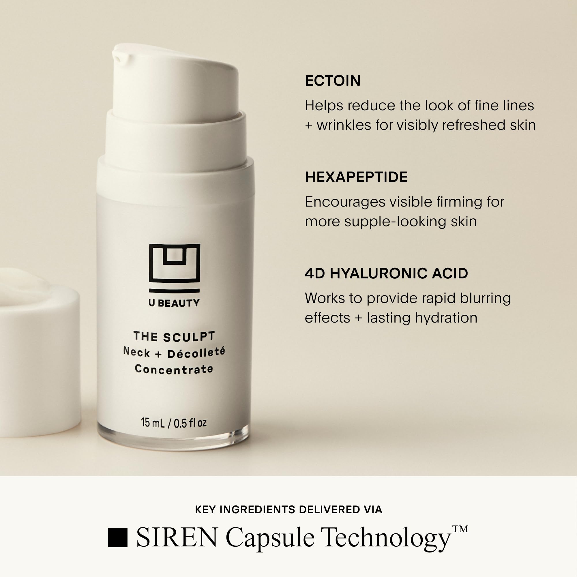 U Beauty bottle in ingredients flatlay highlighting antioxidant-rich formula components
