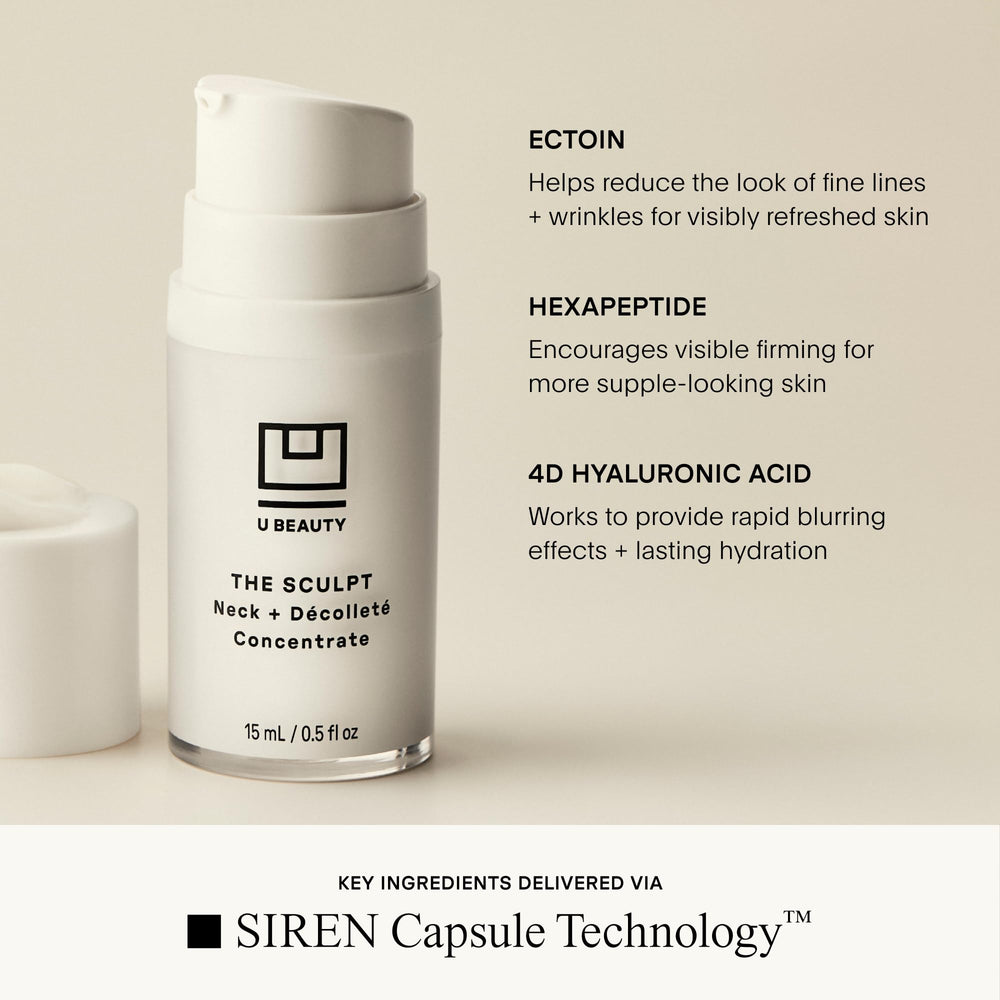 U Beauty bottle in ingredients flatlay highlighting antioxidant-rich formula components