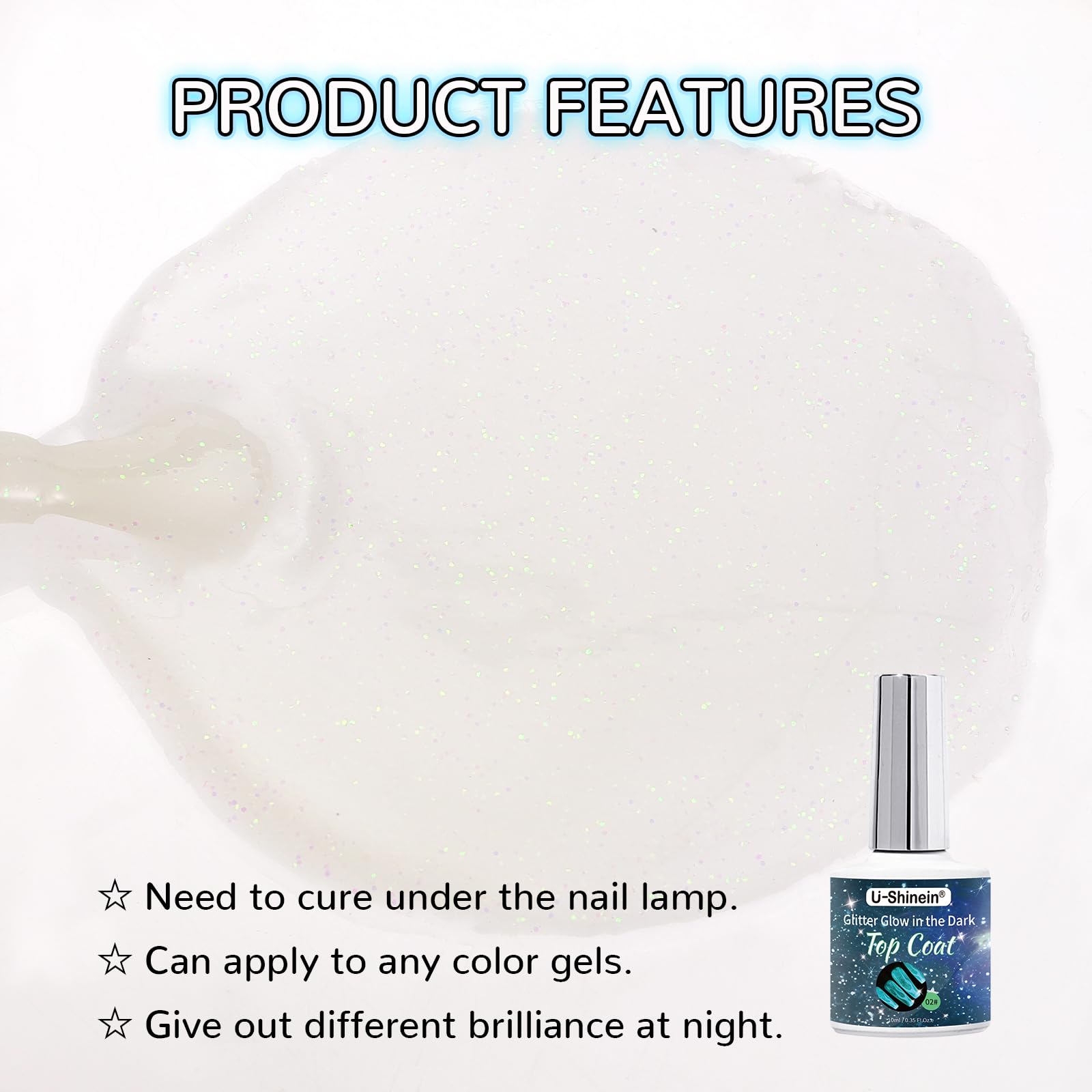 U-Shinein chrome powder demo on nail showing mirror glow benefit