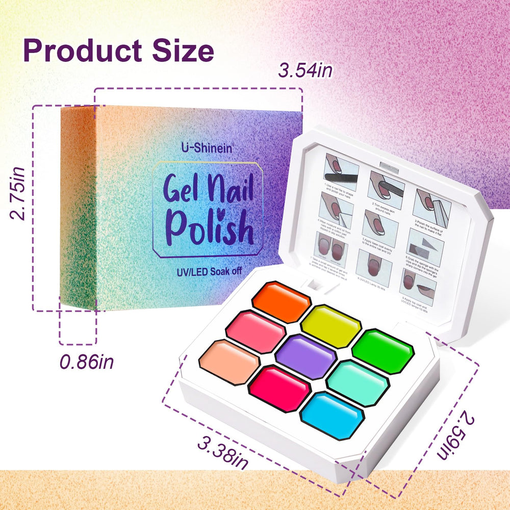 U-Shinein finished rainbow candy manicure lifestyle shot showcasing glossy long-lasting results