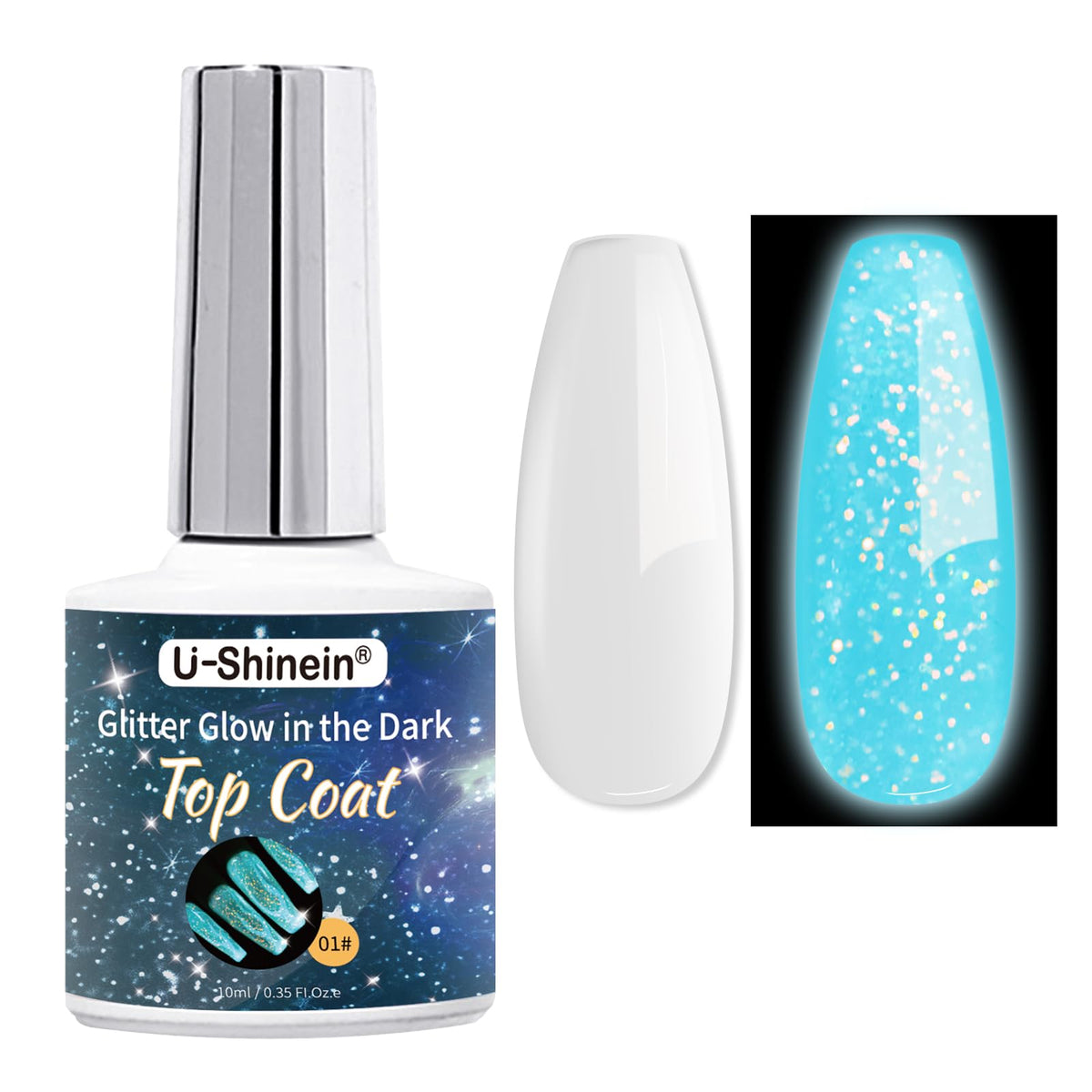 U-Shinein front packaging showing bottle and glow-ready finish benefit