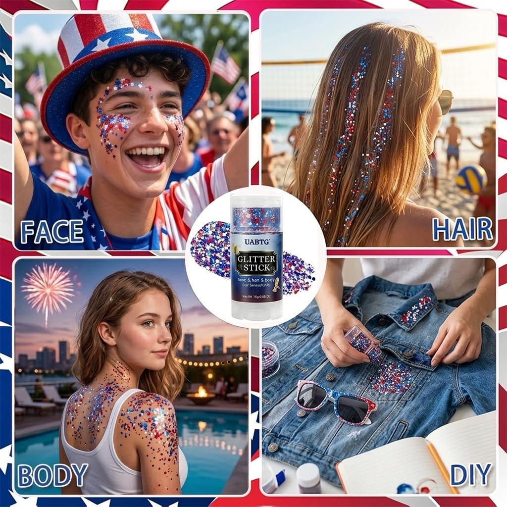 UABTG glitter applied to hair part, adds visible team-spirited shine