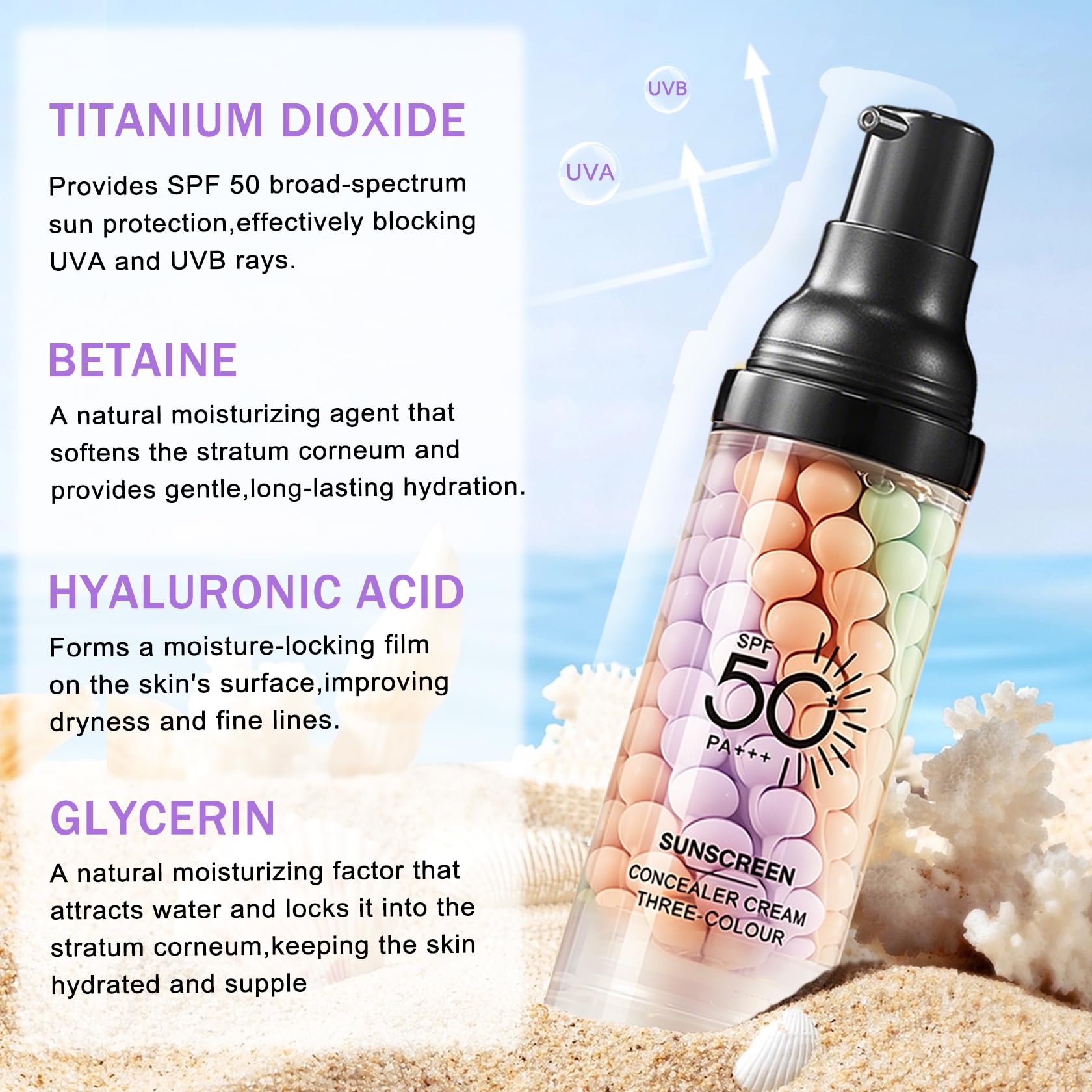 UAOE primer label close-up featuring SPF 50 PA+++ for strong sun defense