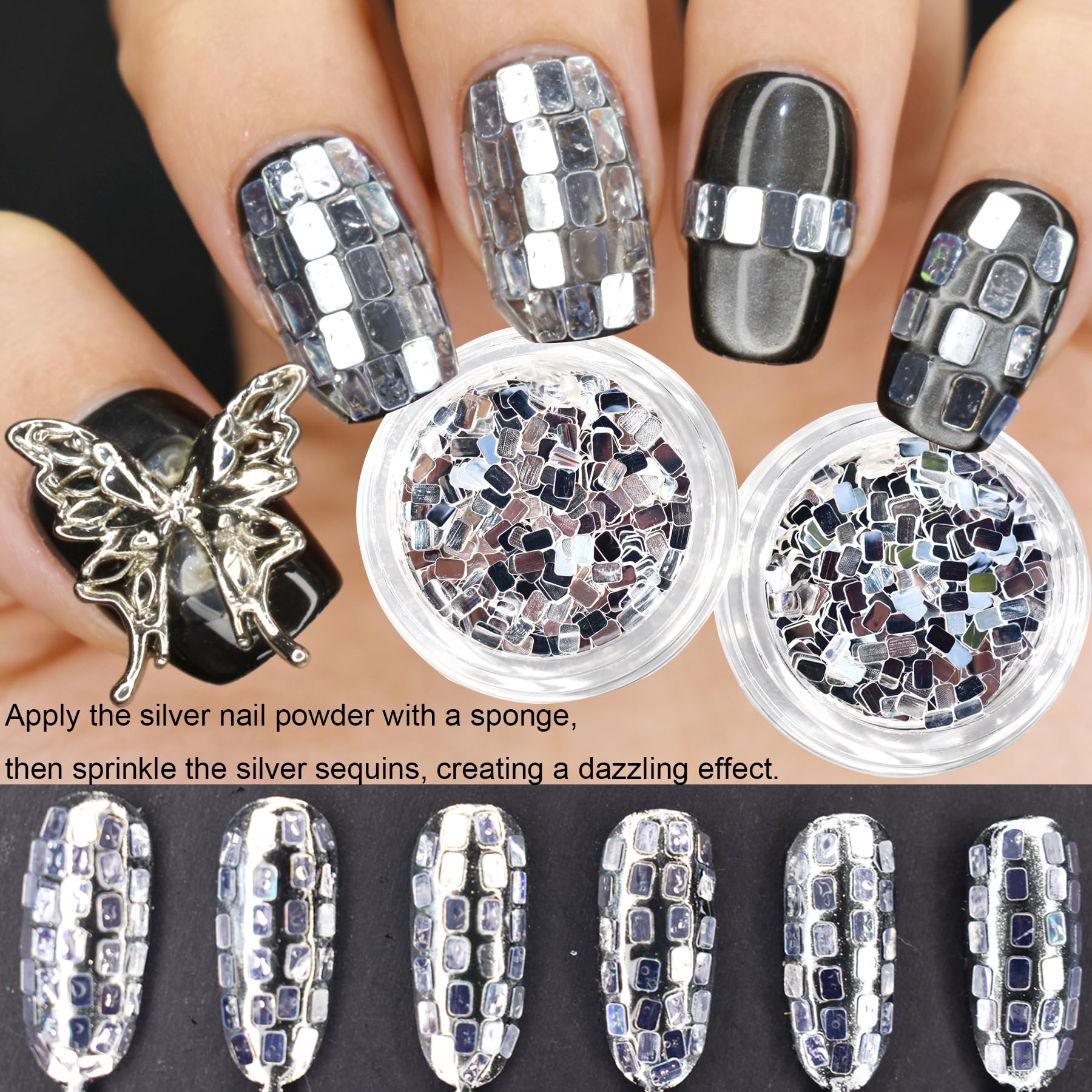 UARUOGP finished checkerboard nails displaying crisp geometric metallic effect