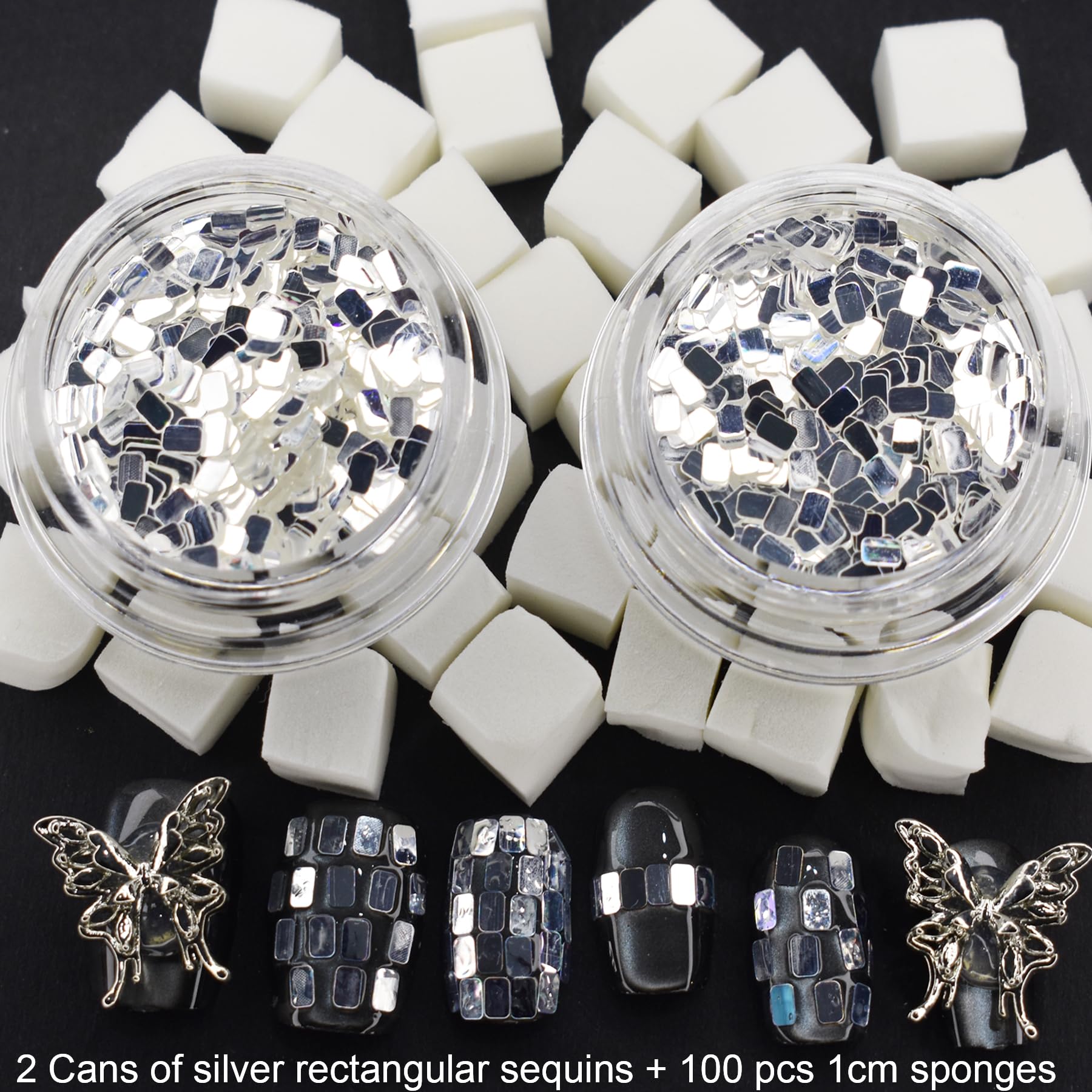 UARUOGP close-up of silver square sequins reflecting light for bold mirror shine