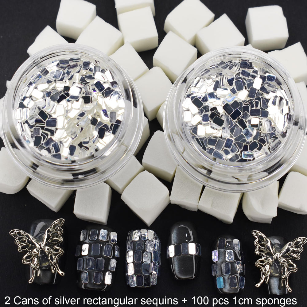 UARUOGP close-up of silver square sequins reflecting light for bold mirror shine
