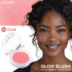UCANBE close-up of baked blush texture highlighting silky shimmer finish
