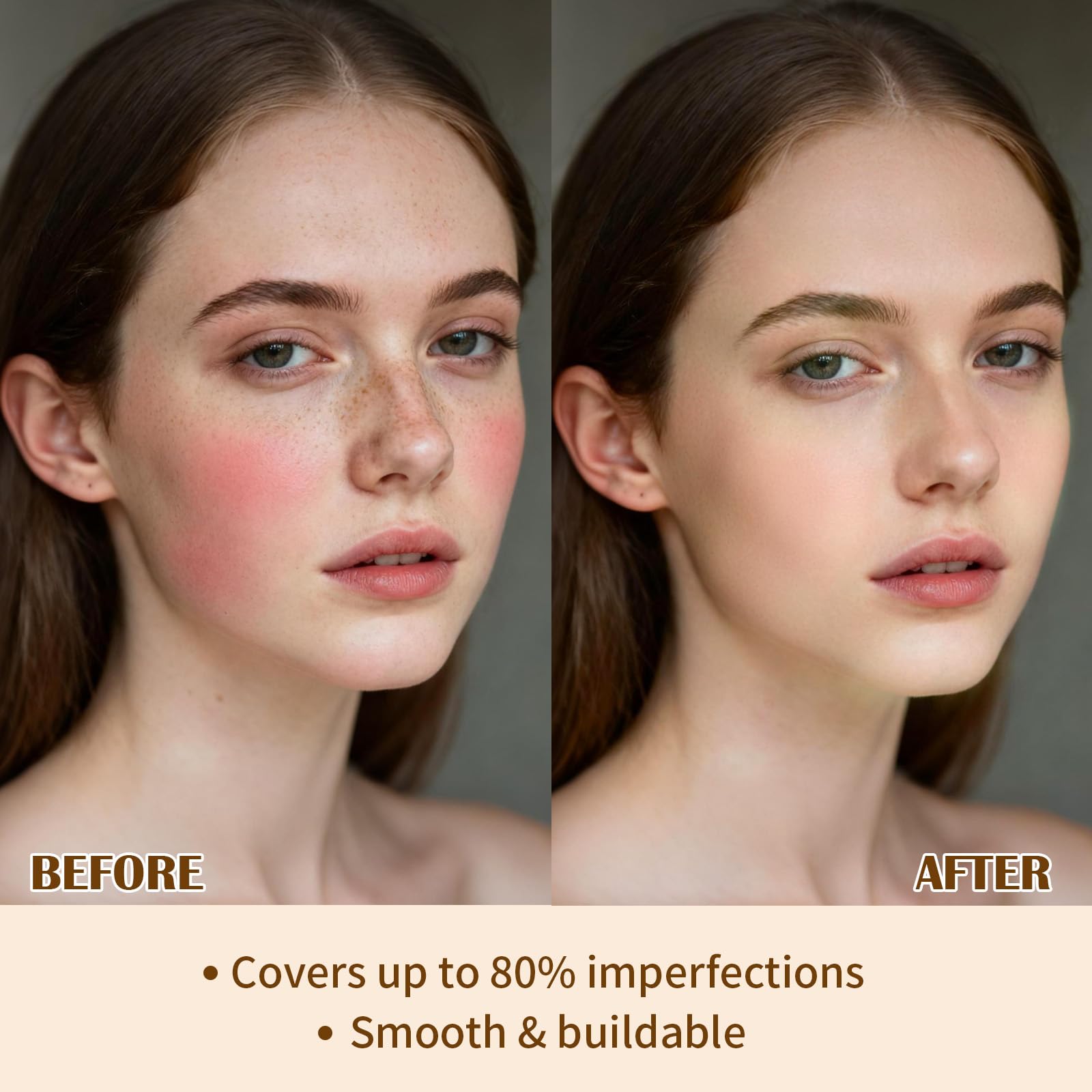 UCANBE before and after cheek showing reduced redness and smoother tone