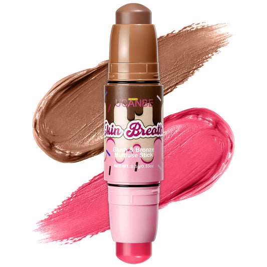 UCANBE front view of dual-ended blush and bronzer stick showing compact design and convenience