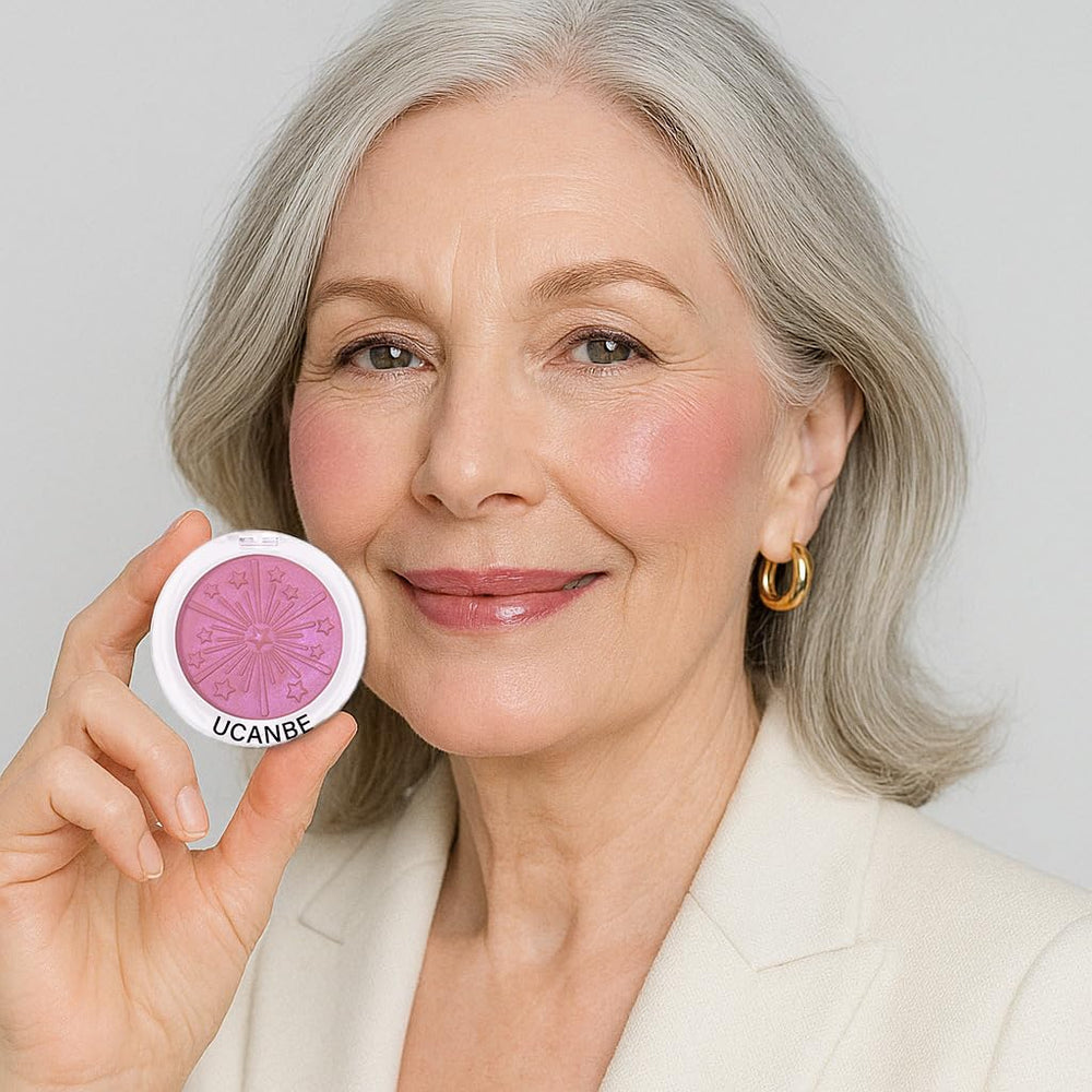 UCANBE blush inside a makeup bag illustrating portability and easy daily use