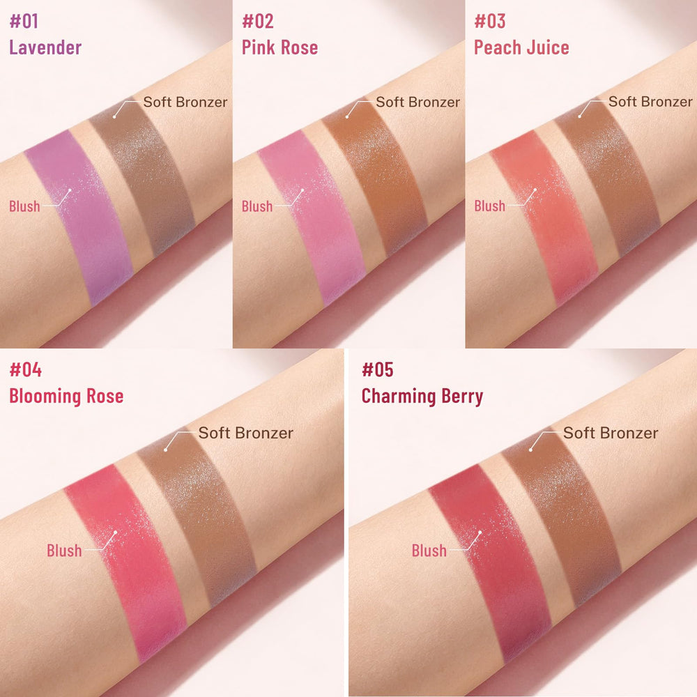 UCANBE blush swatch on arm showing buildable rosy pigment for fresh color