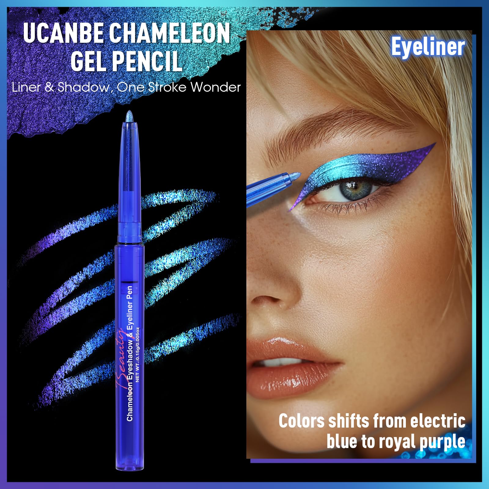 UCANBE swatches on arm showing multichrome shift and sparkle
