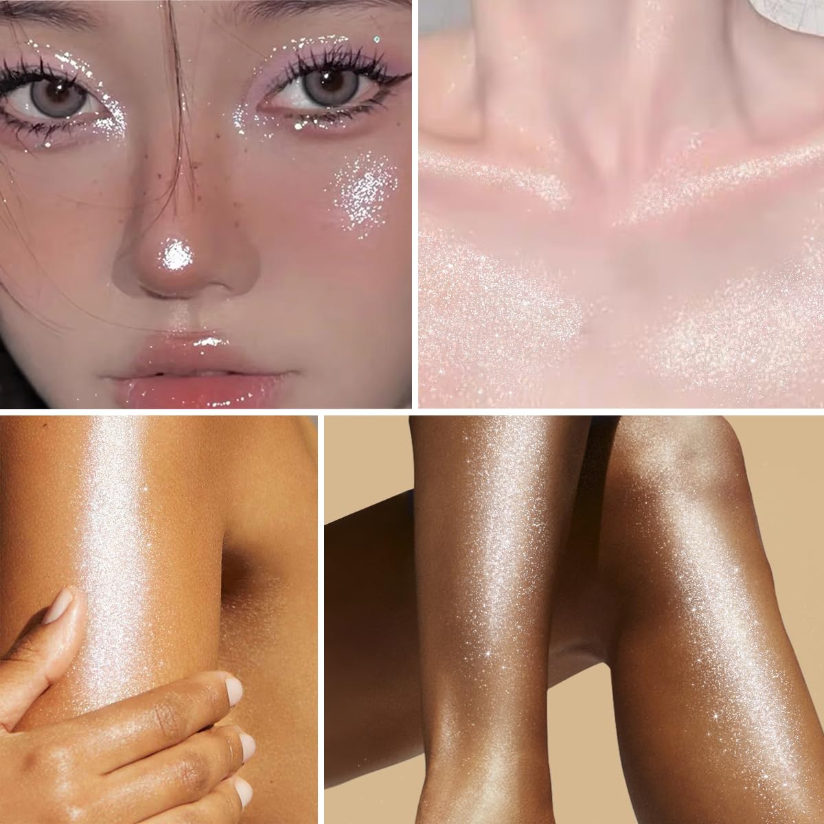 UCANBE shimmer on collarbone illustrating body glow for special events