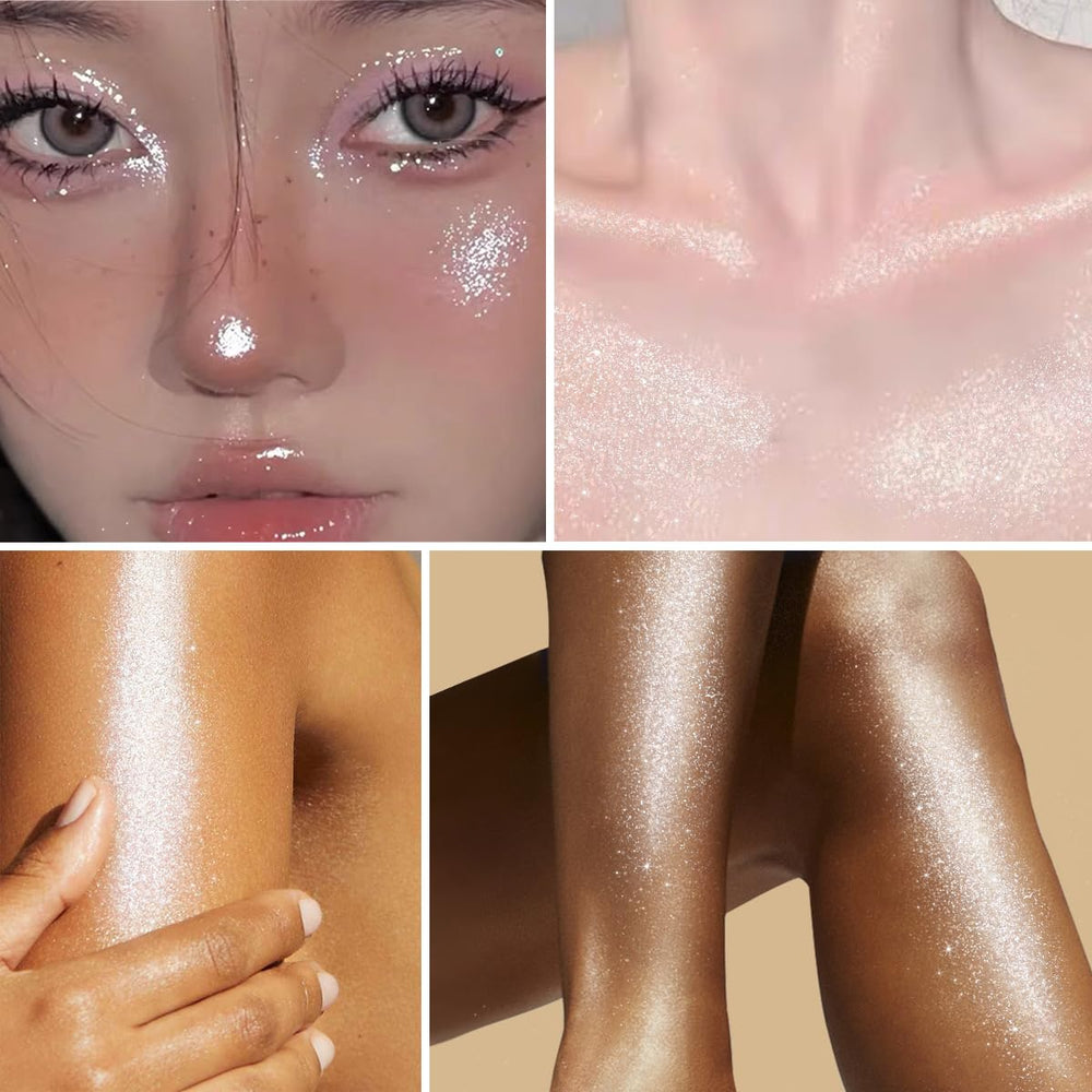 UCANBE shimmer on collarbone illustrating body glow for special events