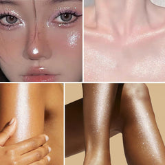 UCANBE shimmer on collarbone illustrating body glow for special events