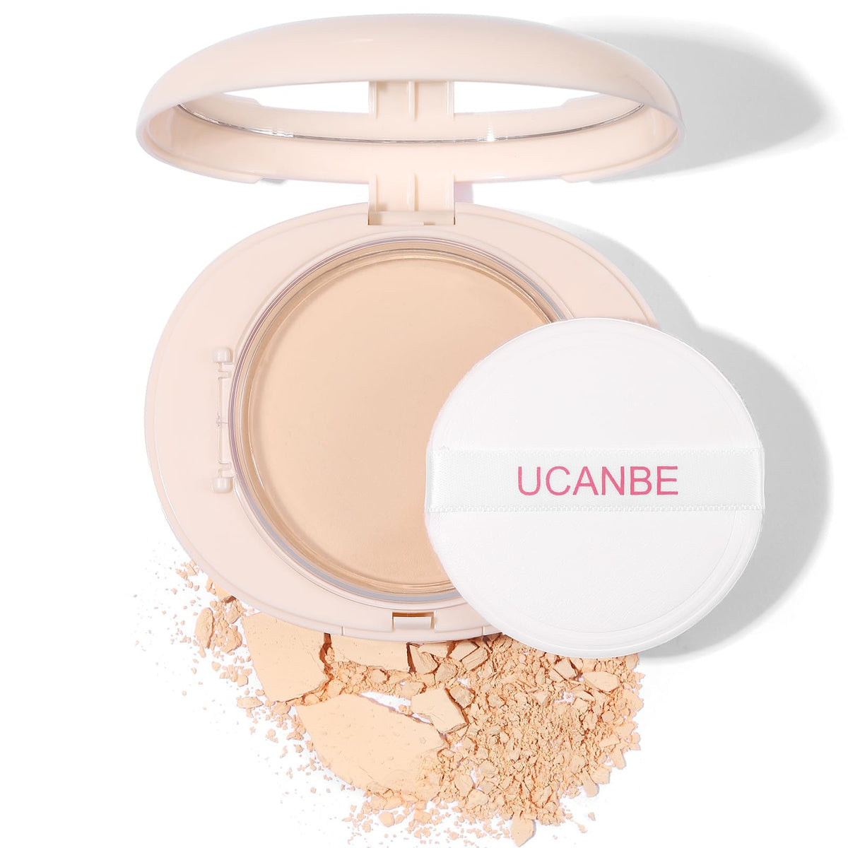UCANBE compact open front view showing product and mirror for easy touch-ups