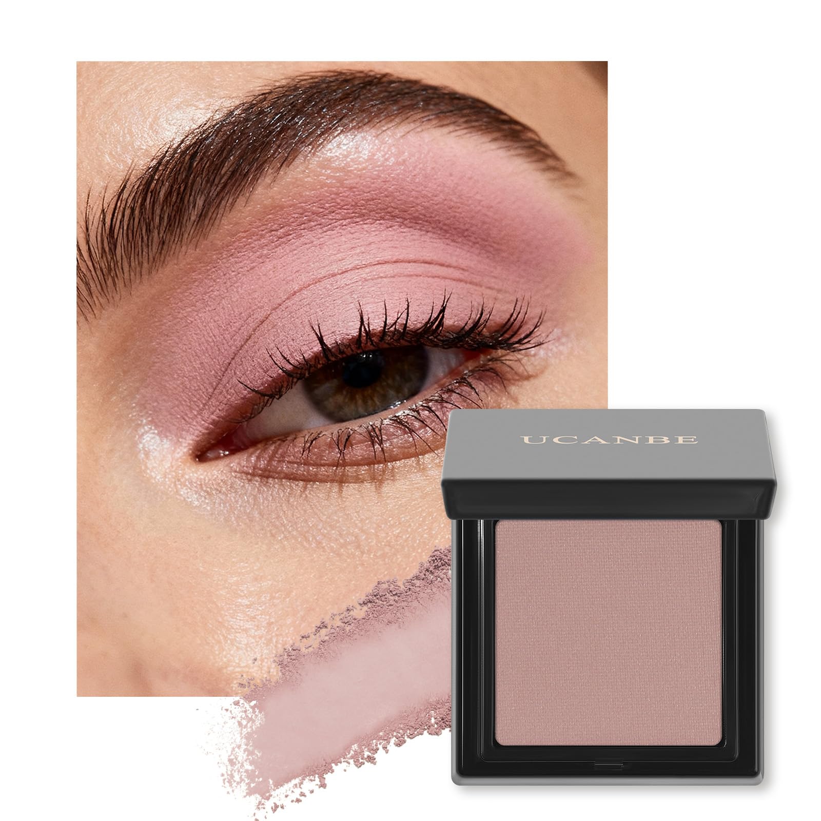 UCANBE dusty rose front pan showing matte mauve-pink shade and compact size benefit