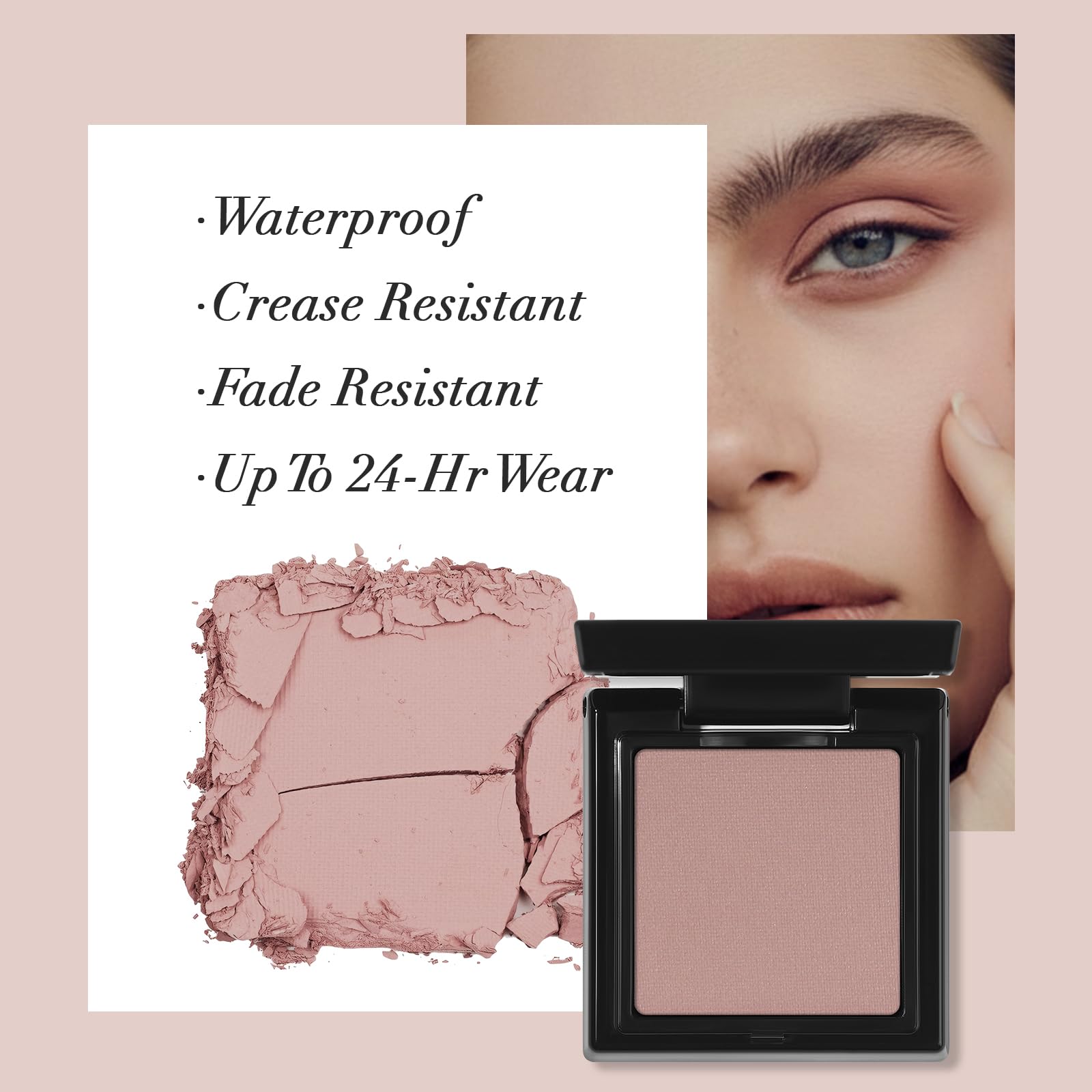 UCANBE dusty rose swatches on arm showing buildable color and true-to-pan payoff benefit
