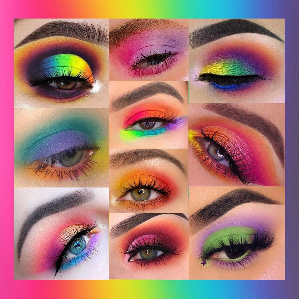 UCANBE eyeshadow applied for festival look showing bold neon and sparkle impact