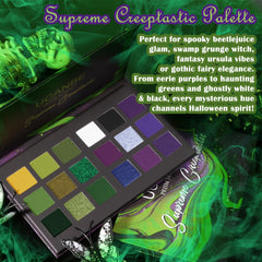 UCANBE eye look with green and purple cosplay makeup illustrating dramatic intensity