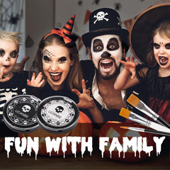 UCANBE face paint applied in skull clown look demonstrating coverage
