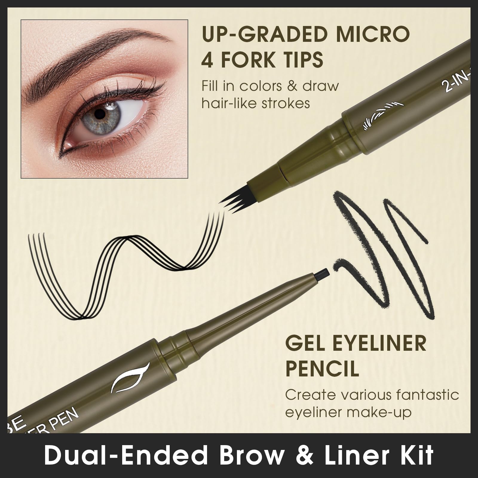 UCANBE four-fork tip closeup creating hair-like strokes for natural brow texture