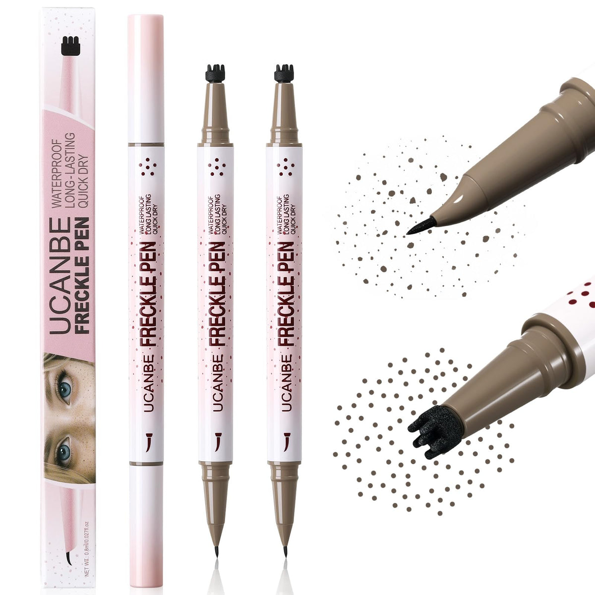 UCANBE front packaging showing dual-ended freckle pens and benefits