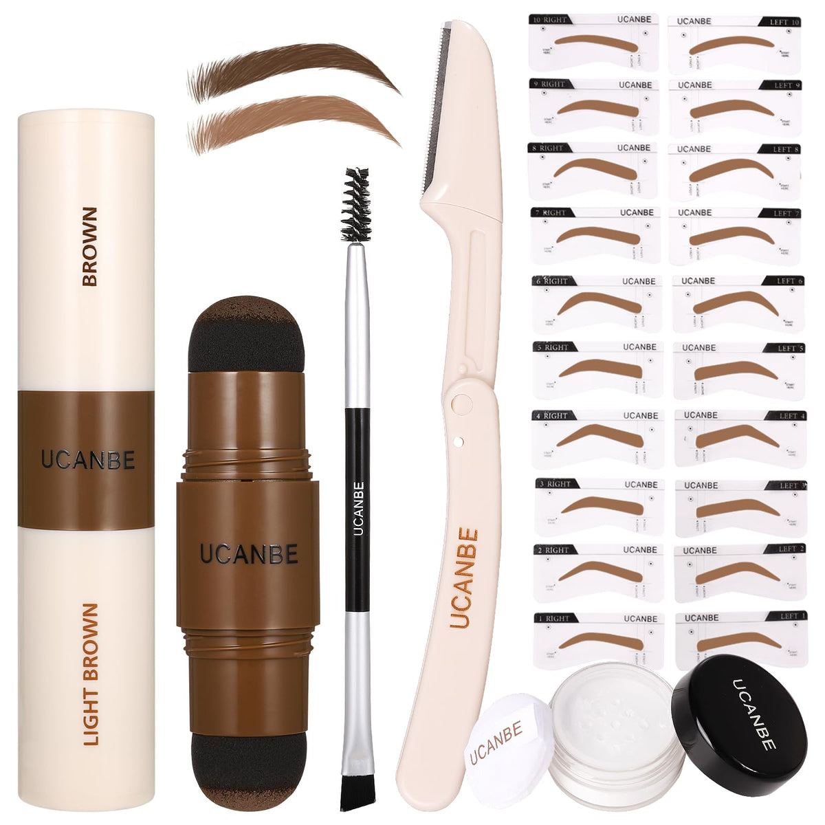 UCANBE eyebrow kit front packaging showing full kit benefits